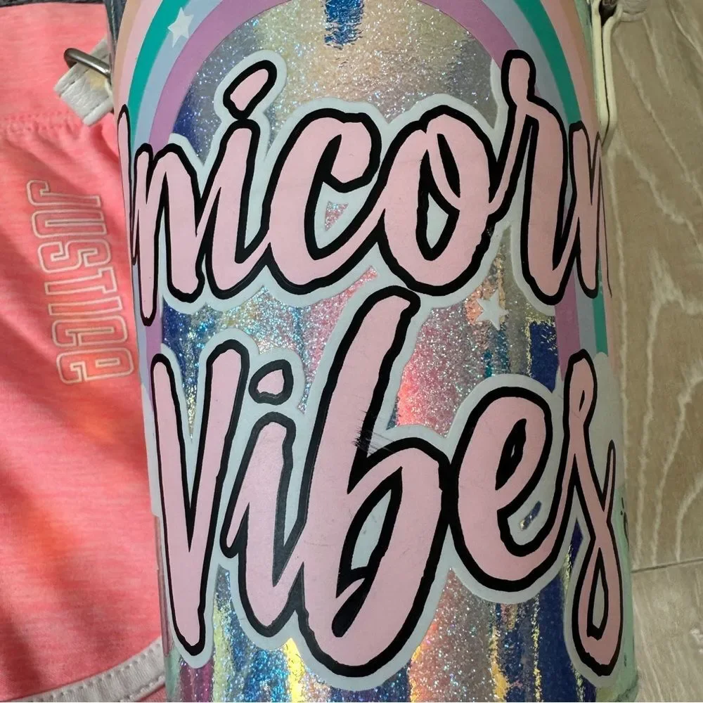 Justice Bundle Shorts and Unicorn Vibes Glitter Tumbler Bag Plus Sequin Bag